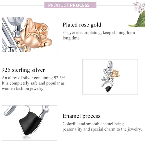 Miniatura 6 de Authentic 925 Sterling Silver Mom Heart Shaped Pistol with Rose Charm for Original Silver Bracelet or Bangle Jewelry Make Pendants