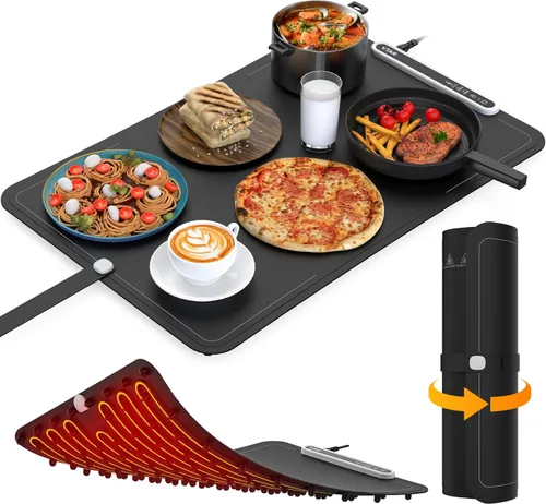 Miniatura 12 de VTAR Alfombrilla Eléctrica de Calentamiento de Alimentos y Bandeja Calentadora para Servidores de Buffet de Fiesta, Calentamiento de Doble Zona