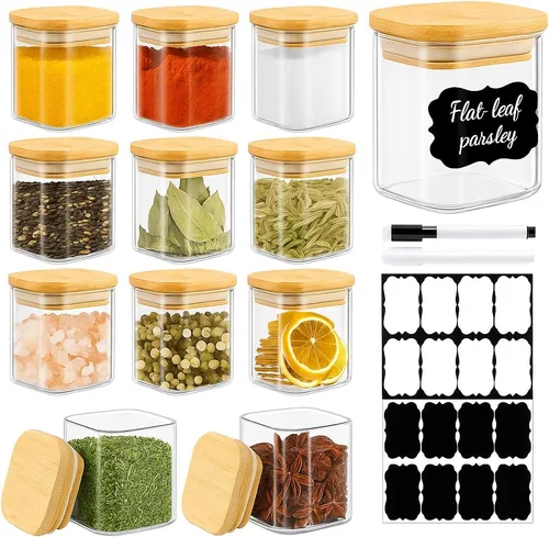 Miniatura 16 de TBWIND Contenedores de almacenamiento de vidrio con tapas de bambú, paquete de 7 tarros herméticos de vidrio transparente en tamaños mixtos