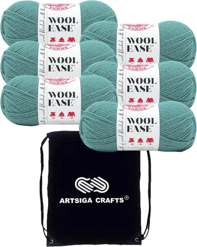 Lion Brand Wool Ease Stillwater 620-073 (6-Skeins - Mismo Lote de Tinta) Estambre Medio #4 Acrílico, Hilo de Lana para Ganchillo y Tejer con Bolsa