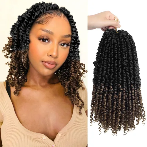 Miniatura 56 de Bileaf Cabello de Ganchillo Passion Twist Pre-retorcido de 10 Pulgadas, 8 Paquetes de Ganchillo Passion Twist, Cabello Corto Passion Twist