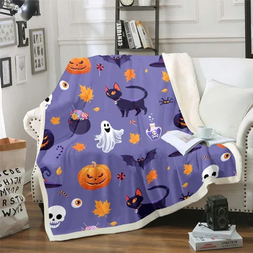 Miniatura 17 de Erosebridal Manta gótica de murciélagos de Halloween, manta de forro polar blanco y negro de 40 x 50 pulgadas, silueta vintage para niños, sombras