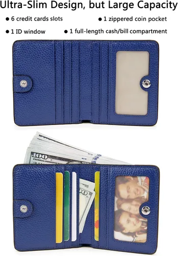 Miniatura 2 de BIG SALE-AINIMOER billetera de bolsillo pequeña con cremallera, plegable, compacta de cuero con bloqueo por identificación por radiofrecuencia