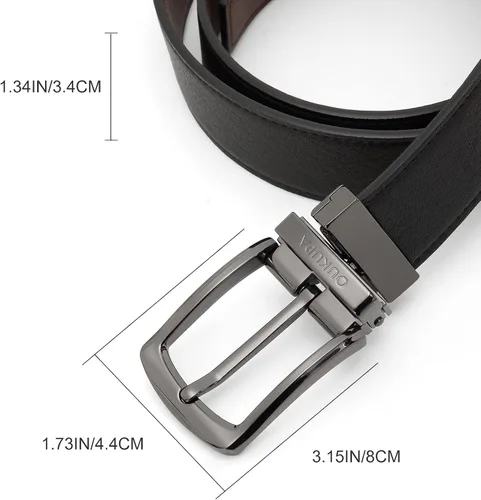 Miniatura 3 de OUKUPA Cinturones reversibles para hombres cinturones de cuero genuino negro marrón pantalones de mezclilla clásicos de negocios hebilla con caja