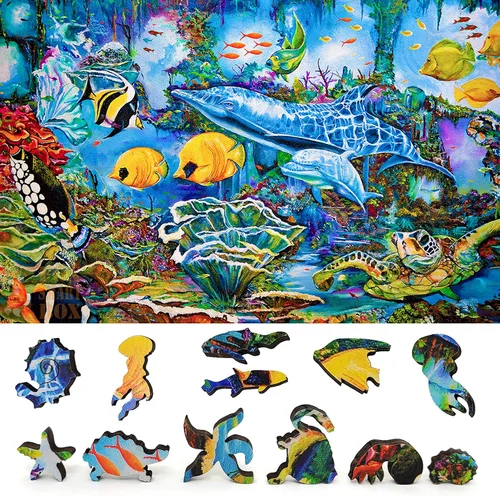 Paquete de madera para adultos, piezas de forma única, fabricado en los Estados Unidos por FoxSmartBox - 333 piezas - Sea World