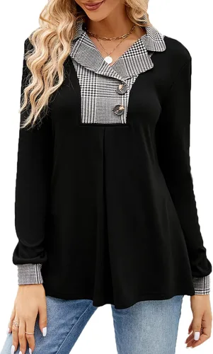 Miniatura 2 de Newchoice Womens Long Sleeve Tunic Tops for Leggings Casual Notch Collared Button Sweatshirts Pullover Shirt Tops