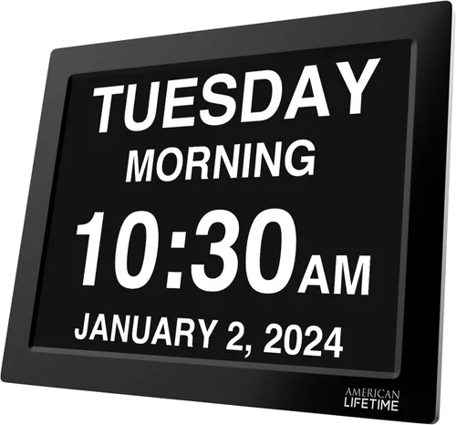 Miniatura 9 de American Lifetime Reloj digital grande para personas mayores, negro, 8 pulgadas, con día y fecha, alarmas personalizables, atenuación automática