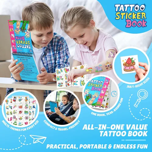 Miniatura 6 de Partywind Libro de tatuajes temporales con brillo y purpurina de 192 estilos para niños, 16 temas, tatuajes temporales para niños, recuerdos