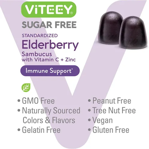 Miniatura 5 de VITEEY Sambucus - Gomitas de saúco para adultos y adolescentes + zinc y vitamina C, sin azúcar, suplemento de hierbas para apoyo inmunológico