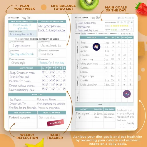Miniatura 4 de Clever Fox Planificador de Bienestar - Registro Semanal y Diario de Salud y Bienestar, Diario de Alimentos y Planificador de Comidas para Conteo
