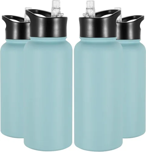 Miniatura 32 de Botella de agua aislada de 64 onzas con tapas de pajita y boquilla, jarra de agua de acero inoxidable de medio galón con mango de paracord, vacío