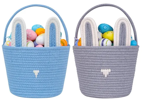 Miniatura 8 de CubesLand Cestas de Pascua para niños, juego de 2 cubos vacíos de conejo con asa, bolsas de cesta de caza de huevos de Pascua suaves y resistentes