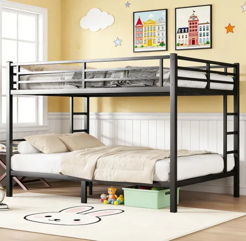 Miniatura 24 de Bellemave - Litera de cama individual XL sobre queen de metal resistente para adultos, color negro