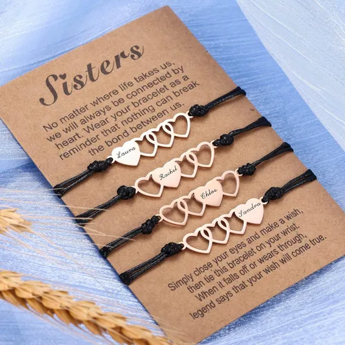 Miniatura 4 de Juego de pulseras de corazón a juego con nombre personalizado de 234 piezas, acero inoxidable, mejor amiga, regalo de amistad para hermanas, mejores