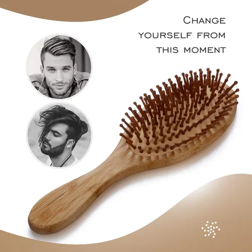 Miniatura 7 de JewelryWe Cepillo de masaje de bambú natural antiestático ovalado con mango largo para el cabello, cojín de aire, cuidado del cabello, cepillo