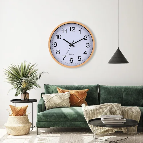 Miniatura 5 de Reloj de pared de 12 pulgadas con marco de madera, cubierta de vidrio, sin tictac, con números, de cuarzo, diseño moderno de cuarzo, decorativo