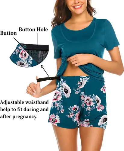Miniatura 3 de Ekouaer - Conjunto de pijama de maternidad para el hospital o el hogar, con camiseta para lactancia y pantalón corto ajustable para el embarazo