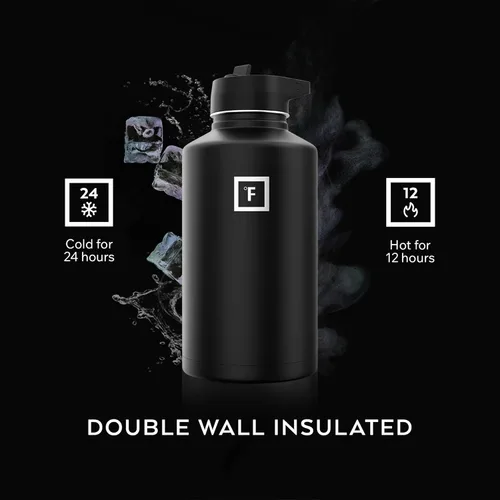 Miniatura 4 de IRON °FLASK Frasco de hidratación para acampar y senderismo con pajilla, botella de agua deportiva de acero inoxidable con aislamiento de boca Dark