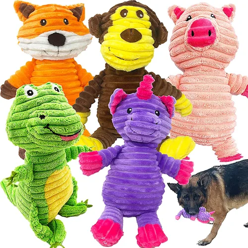 Jalousie Paquete surtido de juguetes de peluche para cachorros y mascotas, juguete chirriante para perros medianos y grandes (paquete de 5 unidades