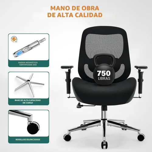 Miniatura 9 de Silla de oficina grande y alta de 750 libras con cojín de asiento ancho y grueso para personas pesadas, sillas de escritorio ergonómicas de malla