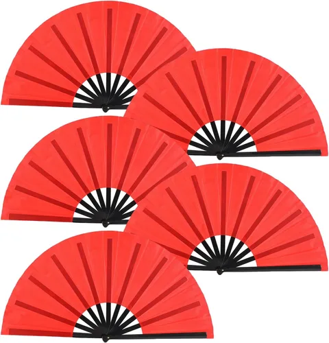 Miniatura 9 de Huralona Paquete de 5 abanicos plegables grandes de tela para fanáticos de rave, fanáticos chinos de Kung Fu Tai Chi para festivales y danzas