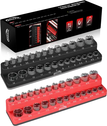 Miniatura 8 de GOOACC Organizador Magnético de Dados de 3/8", 2 Piezas Métrico y SAE Soportes de Dados de 3/8 pulgadas Bandeja Organizadora de Dados Sostiene 56