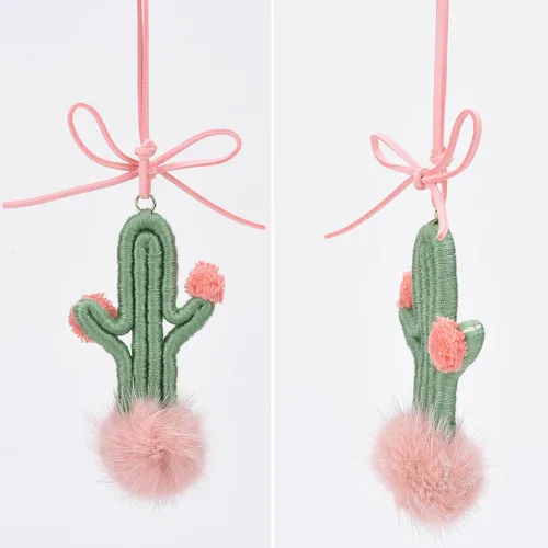 Miniatura 7 de Colgante de cactus de ganchillo para espejo retrovisor de automóvil, plantas peludas, adorno colgante para decoración del interior del automóvil