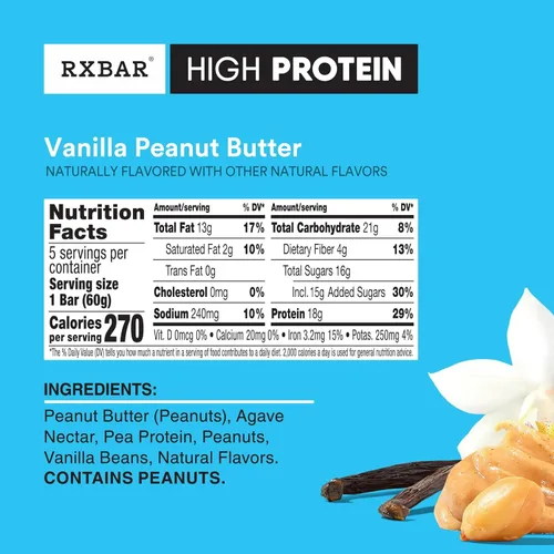 Miniatura 2 de RXBAR Barras altas en proteínas, sin gluten, aperitivos de proteínas, mantequilla de maní y vainilla (6 cajas, 30 barras)