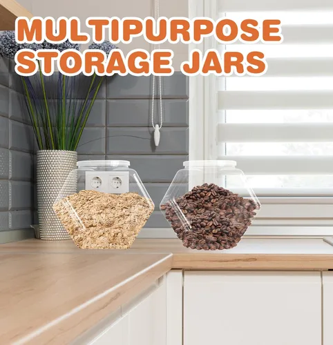 Miniatura 5 de Woozettn 3 tarros de plástico para caramelos, tarros de galletas transparentes de 71 onzas para encimera de cocina, tarros de galletas hexagonales