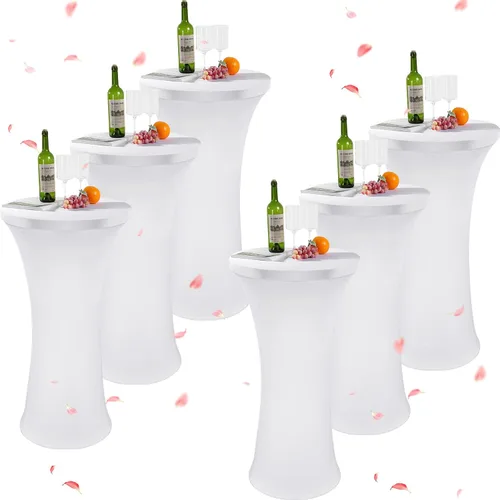 Miniatura 9 de Tegeme Paquete de 6 manteles redondos de cóctel de 32 x 43 pulgadas, mantel elástico para mesa inferior de elastano, para bar, pub, boda, fiesta