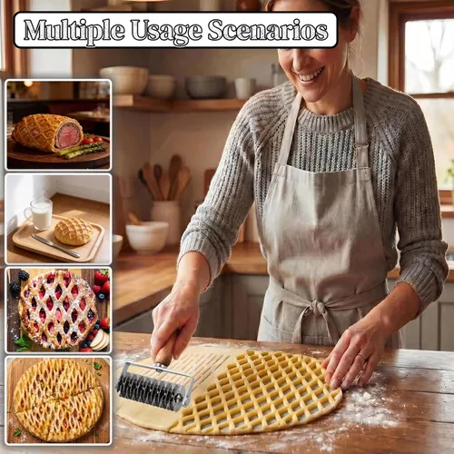 Miniatura 6 de Cortador de Rodillo de Enrejado para Repostería - Enrejado de Masa de Acero Inoxidable para Tartas, Pizza, Pan, Beef Wellington, Cortador de Rodillo