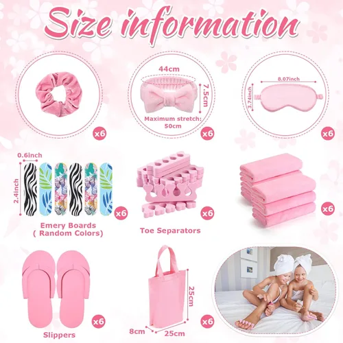 Miniatura 3 de Thiccywoov 54 piezas de suministros de fiesta de spa para niñas, regalos de fiesta de spa, 6 lavabos, 6 bolsas de mano, 6 toallas de mano, 6