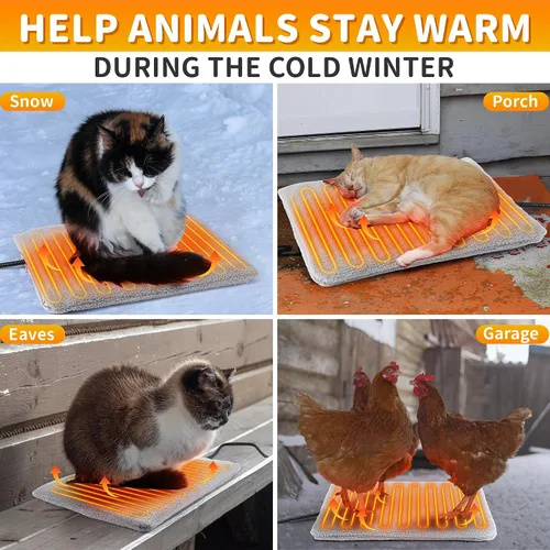 Miniatura 6 de Almohadilla térmica para mascotas al aire libre con termostato, 30 W, 15.7 x 12.6 pulgadas, para interiores y exteriores, tapete térmico para gatos