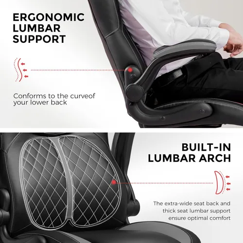 Miniatura 7 de COMHOMA Silla ergonómica para juegos de oficina para adultos, con soporte lumbar, brazos abatibles, altura ajustable, ruedas giratorias de piel Gris