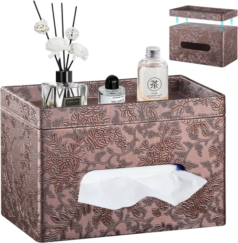 YAPISHI Caja de pañuelos grande rectangular con almacenamiento de bandeja, soporte de pañuelos faciales de piel sintética, se adapta a 230 unidades