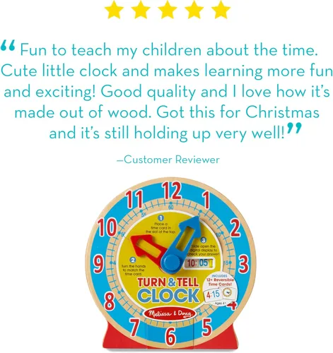 Miniatura 6 de Reloj de madera educativo para niños, con tarjetas reversibles de hora; juguete "Turn & Tell" de Melissa & Doug