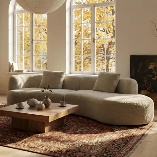 Miniatura 6 de Acanva - Sofá seccional curvo moderno para sala de estar, sofá modular de tela bouclé minimalista y cómodo para apartamento, oficina en casa, 114
