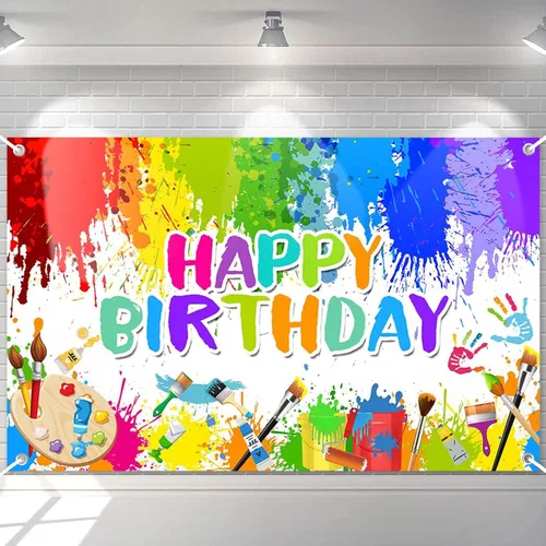 Avezano Cartel de pintura de cumpleaños para niños y niñas, decoración de fiesta de arte de grafiti, tema de pintura, fondo de fotos de feliz