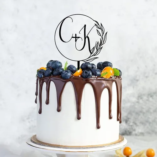 Miniatura 4 de Decoración acrílica personalizada para tarta de boda, monograma, iniciales de novio, nombres grabados, decoración negra para tartas de boda