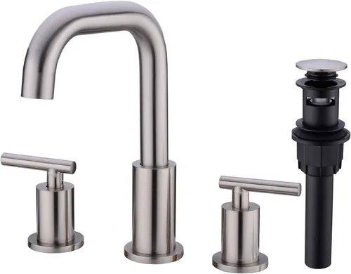 Miniatura 11 de TRUSTMI Grifo de lavabo de baño de 2 manijas de 8 pulgadas de extensión amplia, arco alto, latón, 3 orificios, grifo de tocador con mangueras
