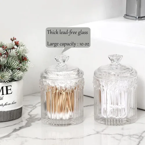 Miniatura 2 de rejomiik Paquete de 2 tarros de vidrio con tapas para boticario, accesorios de baño, organizadores de tocador y recipiente de almacenamiento