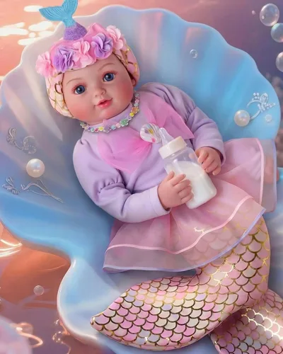Miniatura 9 de BABESIDE Muñeca de sirena para niña, 17 pulgadas, suave, realista, con cola de sirena brillante y accesorios, bonitos juguetes de sirena para niñas