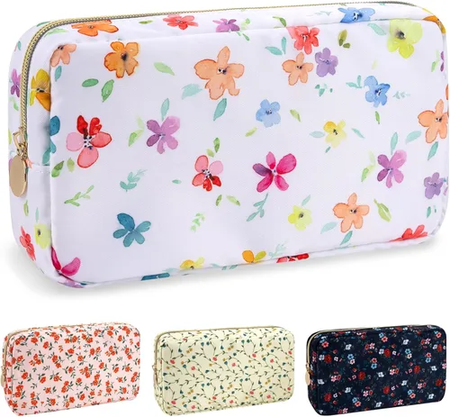 Miniatura 13 de izuzta Bolsa de maquillaje pequeña de nylon para bolso, linda bolsa de cosméticos con cremallera, bolsa de maquillaje preppy, Azul, Mini 2-Azul