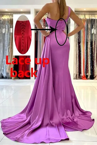 Miniatura 4 de One Shoulder Mermaid Prom Dresses for Women Long Satin with Train Formal Evening Party Gowns 2022