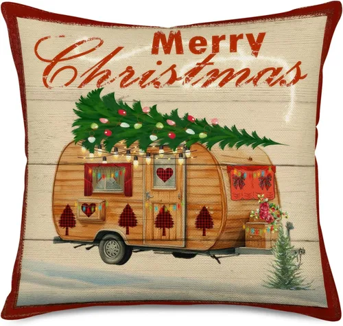Miniatura 6 de Fukeen Happy Fall Yall - Fundas de almohada para autocaravana, vintage, viajes, tienda de campaña con calabaza, girasol, hoja de arce, búho, fundas