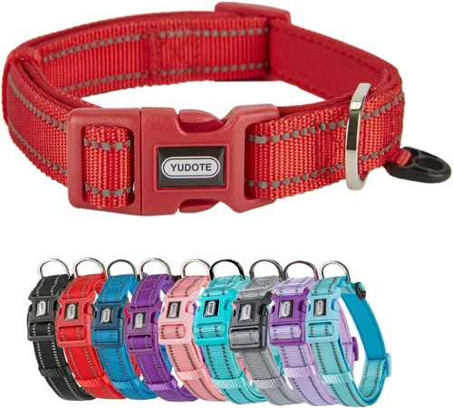 Miniatura 8 de Collar de nailon reflectante para perro con acolchado de neopreno transpirable, ajustable para perros pequeños (9.8 a 15 pulgadas, morado)