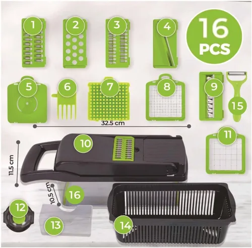 Miniatura 2 de Picadora y rebanadora de verduras 16 en 1, cortador de alimentos multiusos con cesta de drenaje para una fácil preparación de comidas, sin BPA