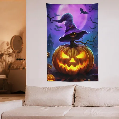 Miniatura 6 de josnmre Tapiz morado con diseño de murciélago y fantasía, fantasma, para colgar en la pared, divertido tapiz de pared de calabaza para dormitorio