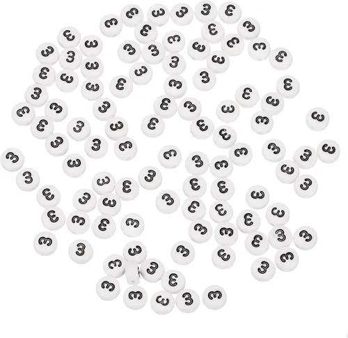 Miniatura 9 de HARFINGTON 100 cuentas acrílicas de números de 0.157 x 0.276 pulgadas, cuentas redondas blancas, cuentas espaciadoras de plástico para hacer joyas