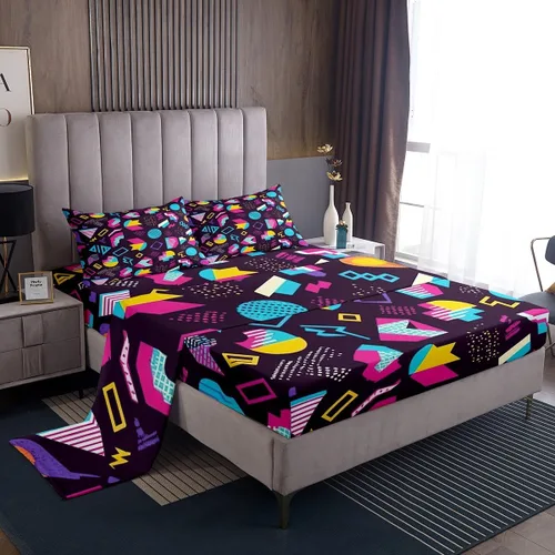 Miniatura 31 de Erosebridal Sábana bajera ajustable de los años 80, juego de sábanas geométricas de los años 80 y 90, decoración de Memphis, 80 estilos para Multi 04